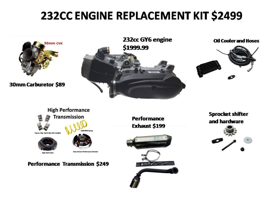 232cc GY6 Go-Kart Upgrade Engine and Package for ALL GY6 Buggies